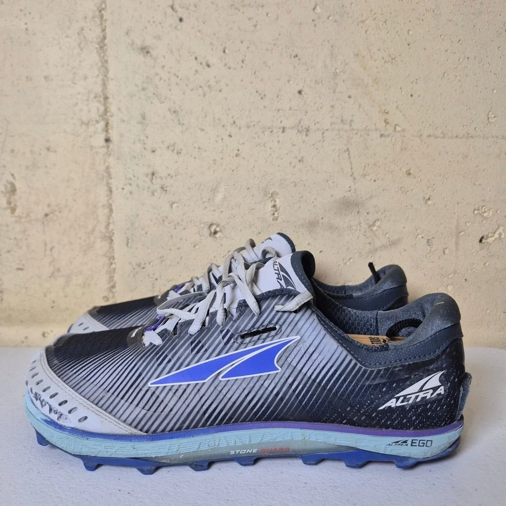 Altra King MT 2 Trail Running Shoes Womens 9.5 Gray Blue Vibram *No Strap*